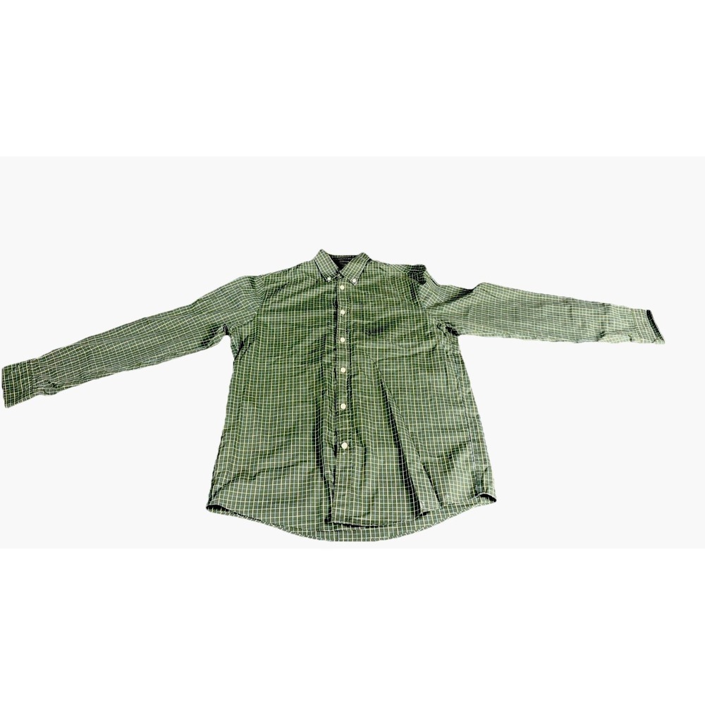 Eddie Bauer Shirt Mens Medium Green White Check Long Sleeve Relaxed Button-Down